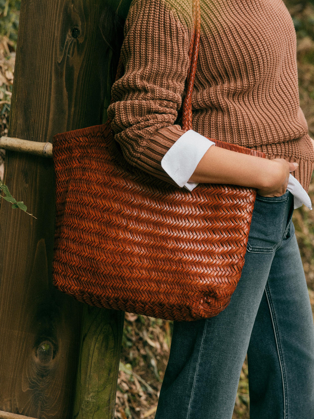 Woven Leather Tote - Tan