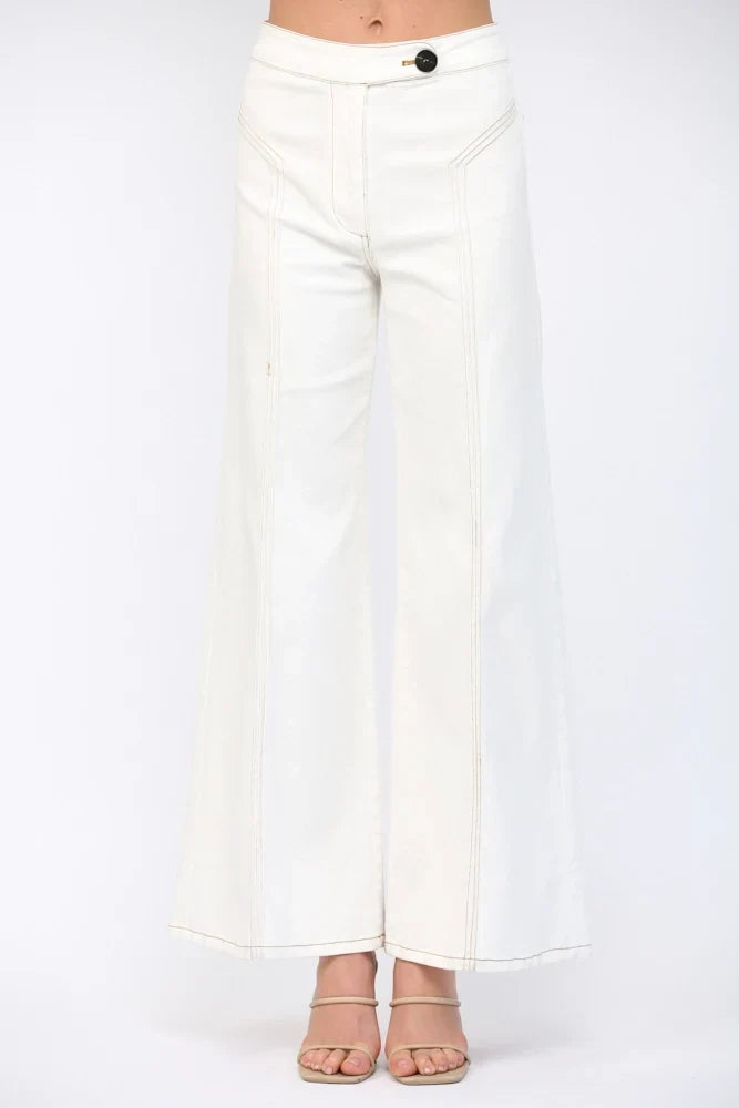 CONTRAST HIGH-WAISTED FLARE PANTS