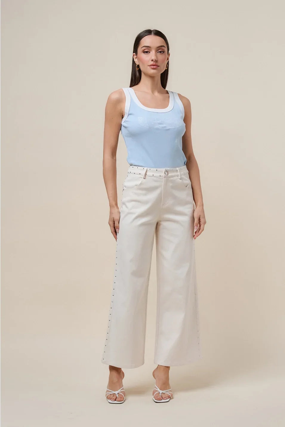 SIDE RHINESTONE DETAILED STRETCH PANTS