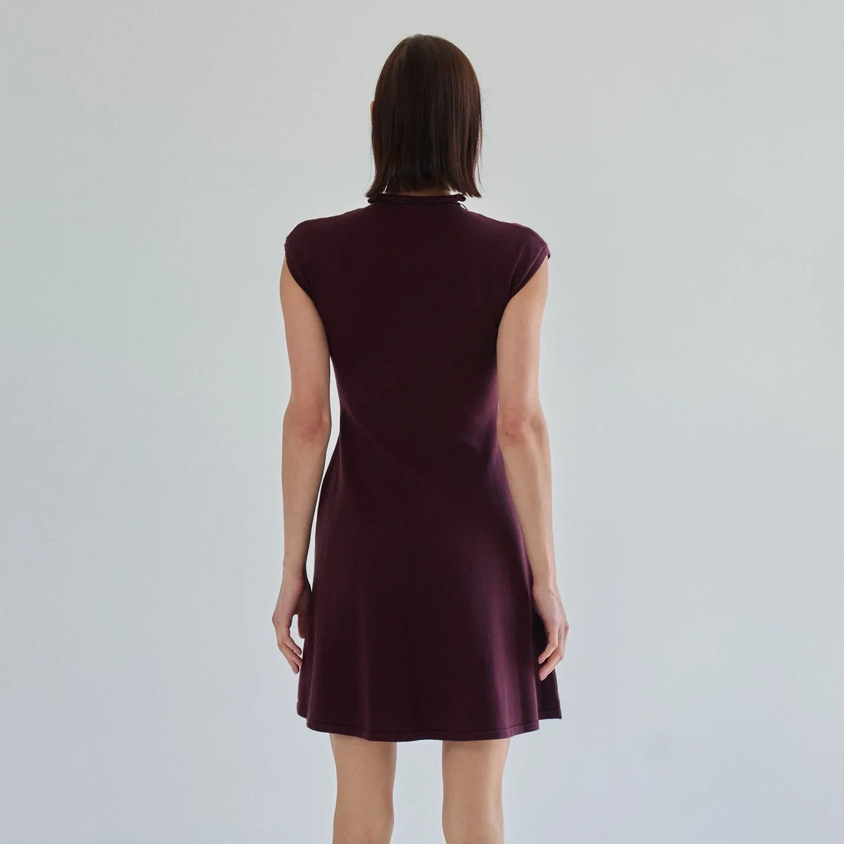 MOCK NECK FIT & FLARE MINI SWEATER DRESS