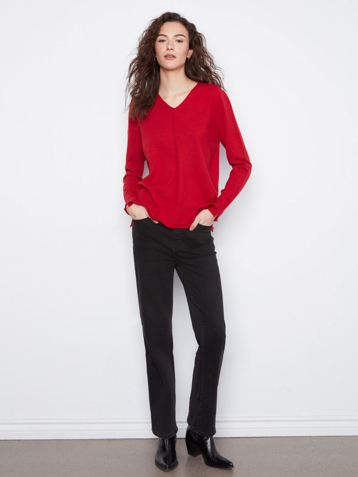 Basic V-Neck Sweater - Equestrian