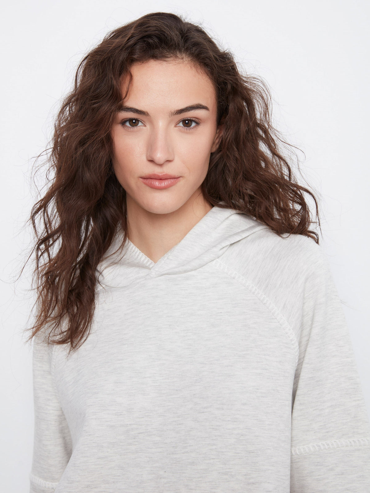 Blanket Stitch Soft Scuba Hoodie - Heather Light Grey