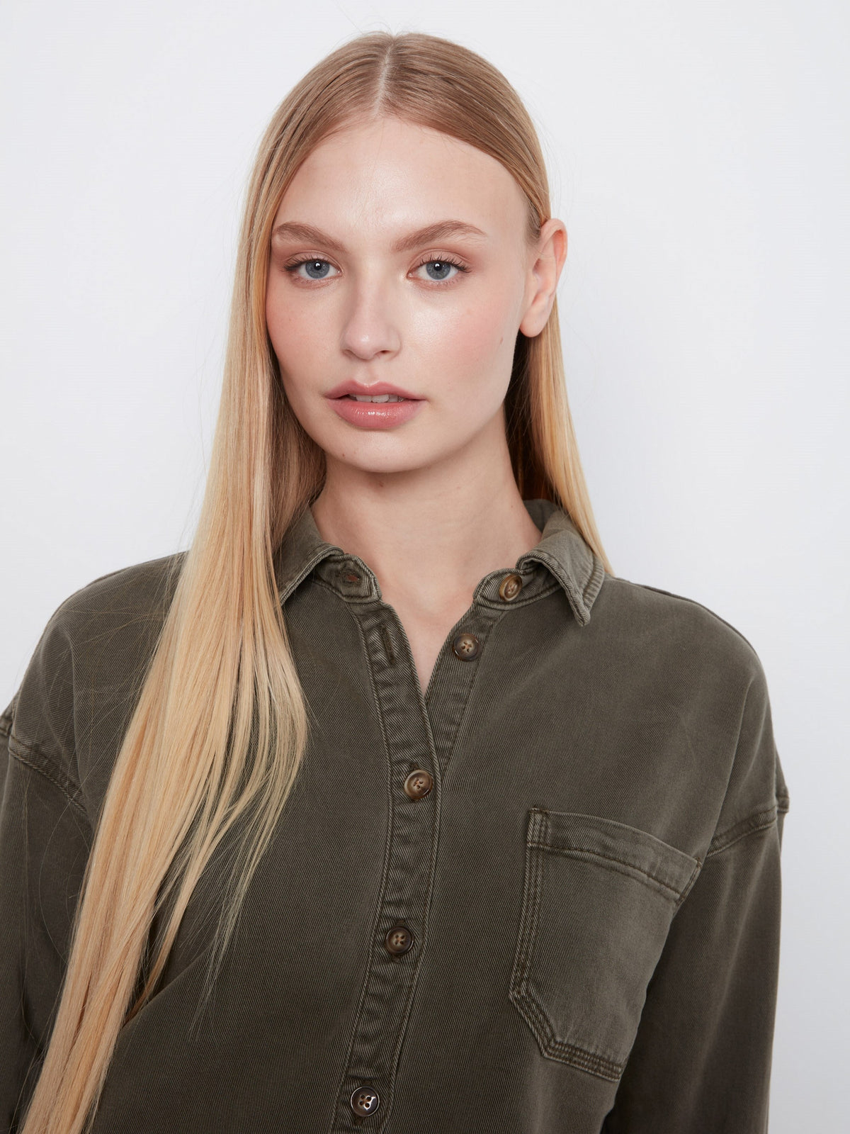 Button-Front Twill Overshirt - Moss