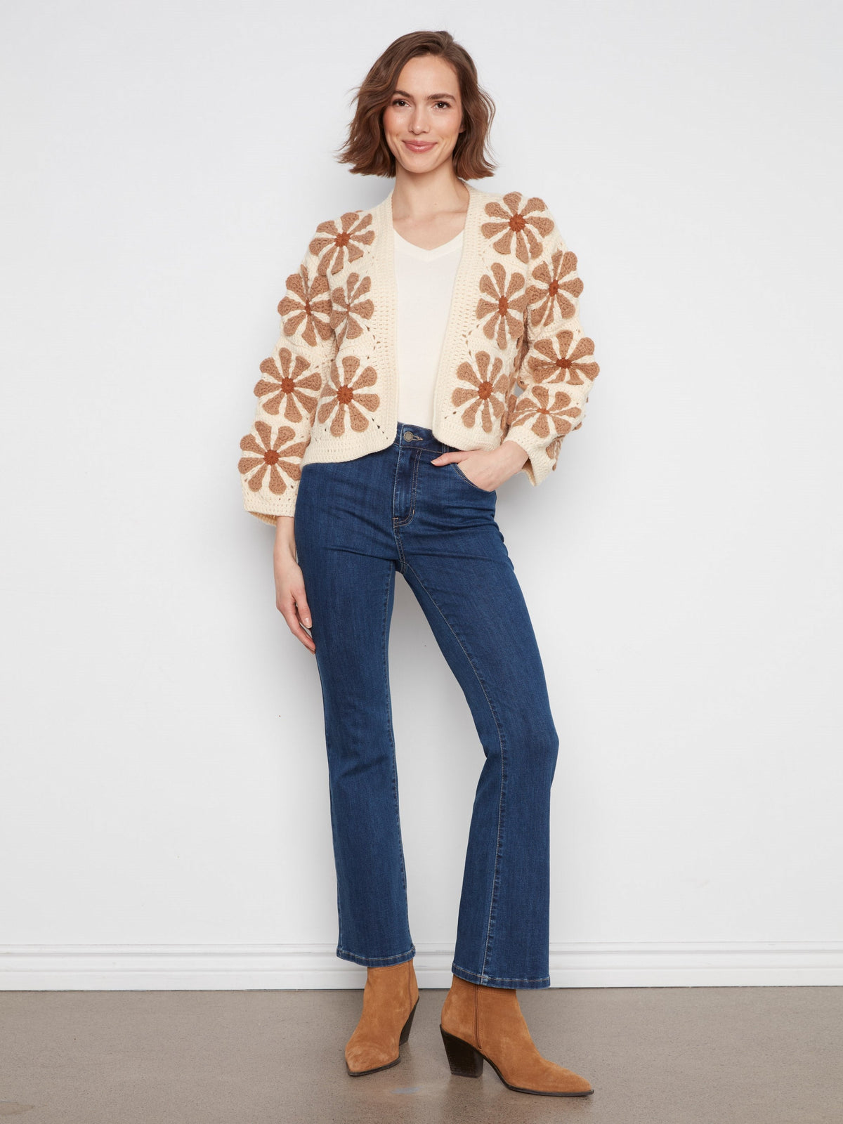 Floral Crochet Cardigan - Ecru