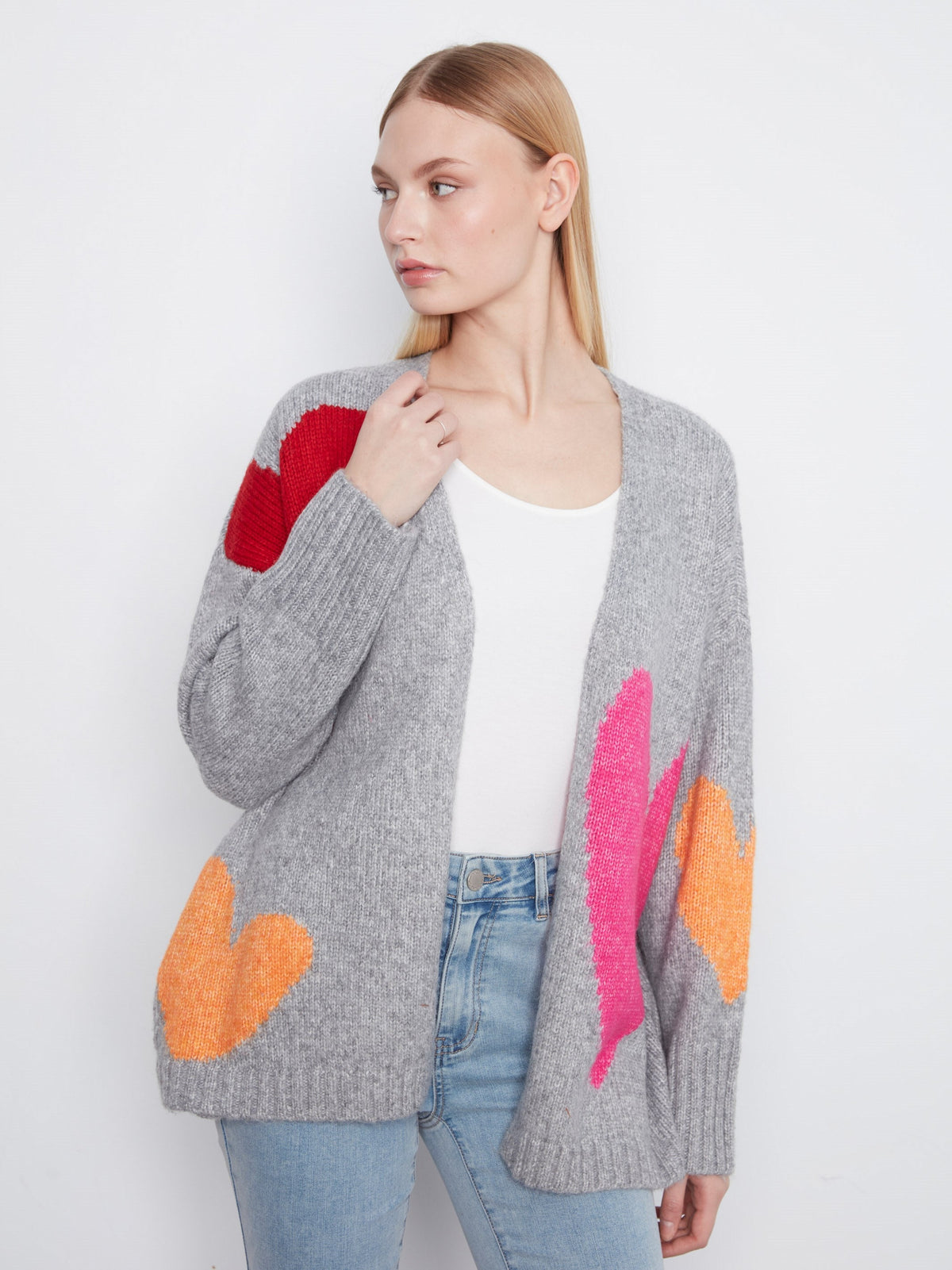 Heart Open Front Cardigan - Heather Grey