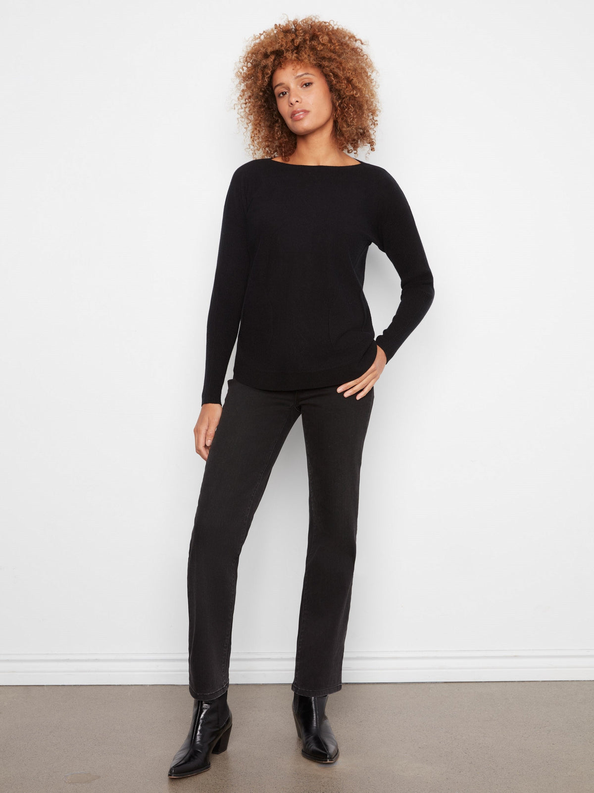Knit Sweater With Back Lace-Up Detail - Black