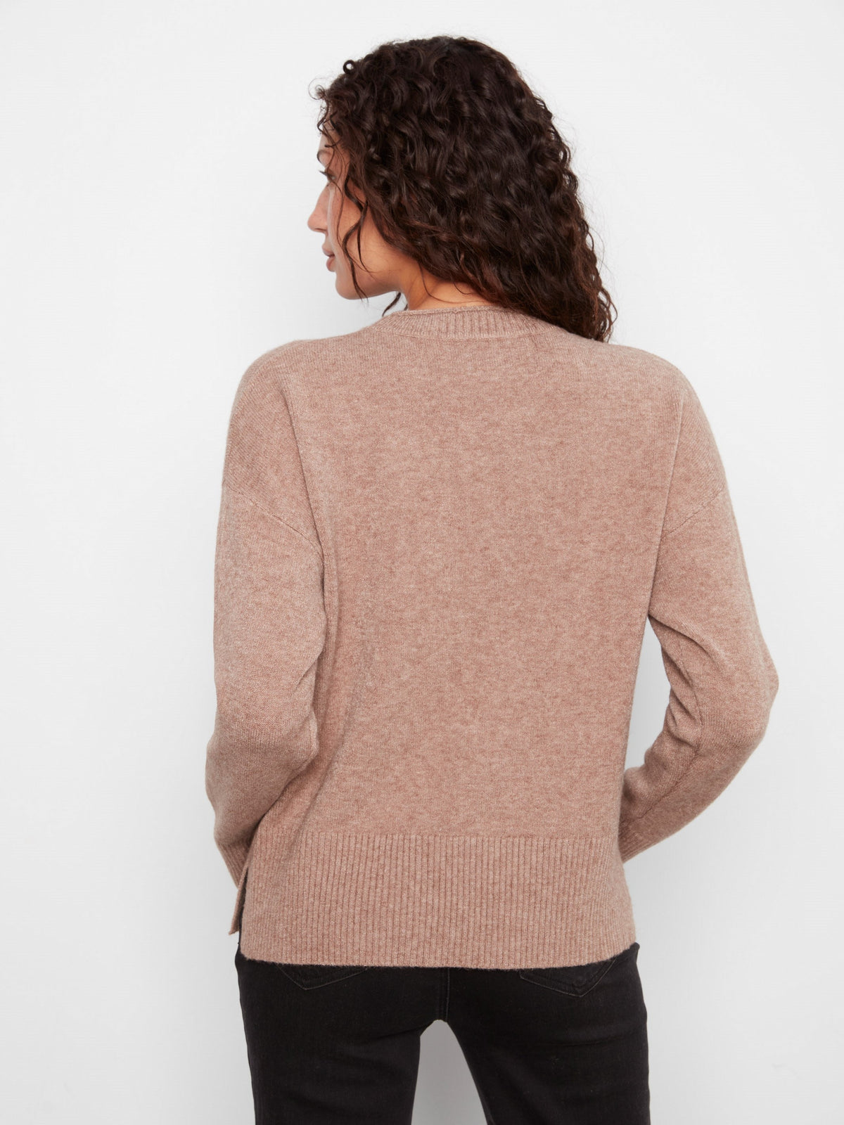 Patch Pocket Crew Neck Sweater - Heather Taupe