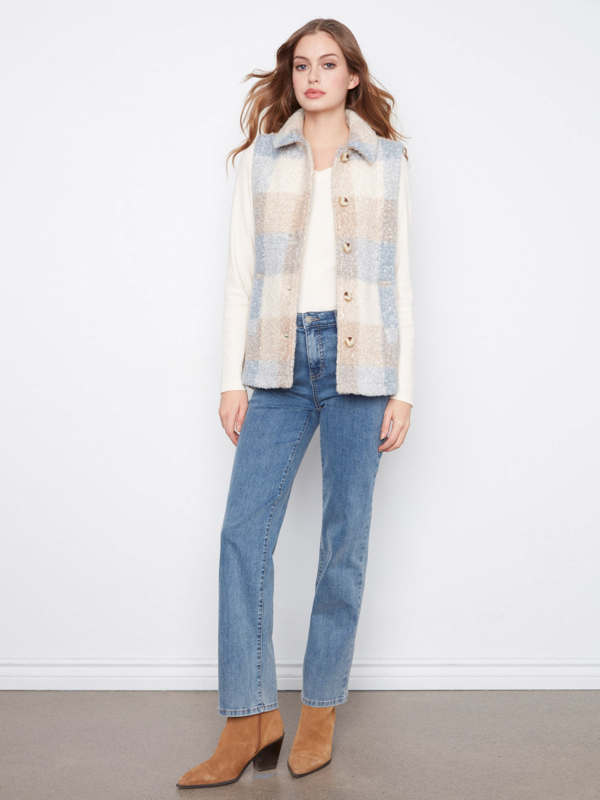 Plaid Bouclé Knit Vest - Celestial
