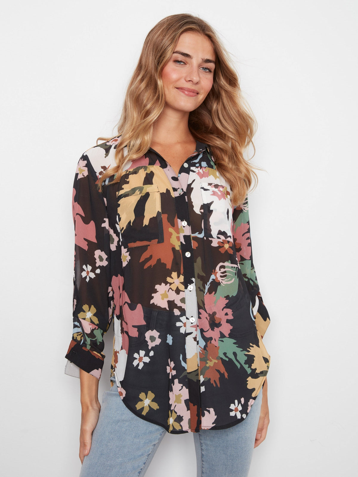 Printed Button-Up Blouse - Bloom