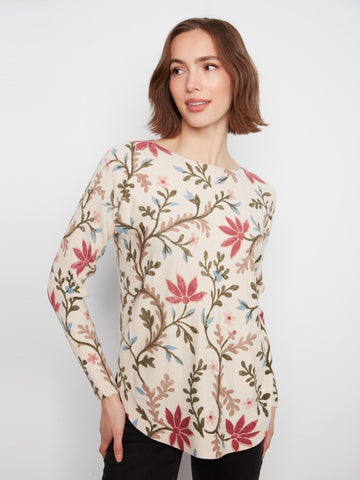 Printed Rounded Hem Sweater - Floral