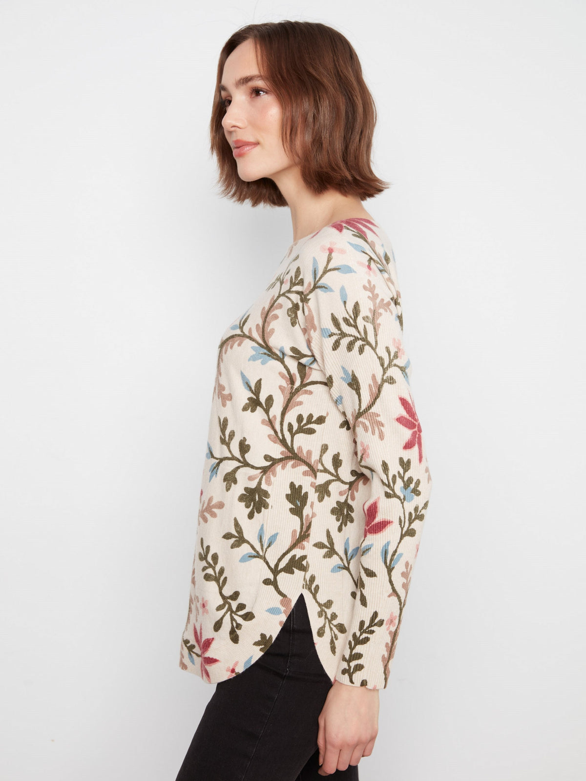 Printed Rounded Hem Sweater - Floral