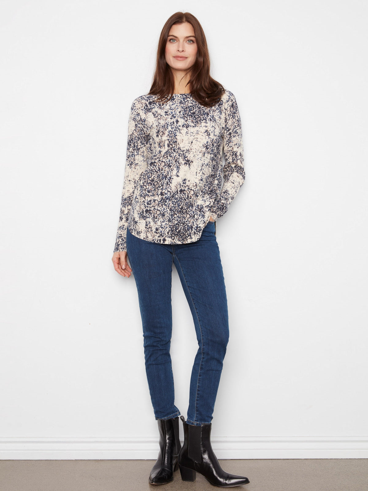 Printed Rounded Hem Sweater - Seraphine