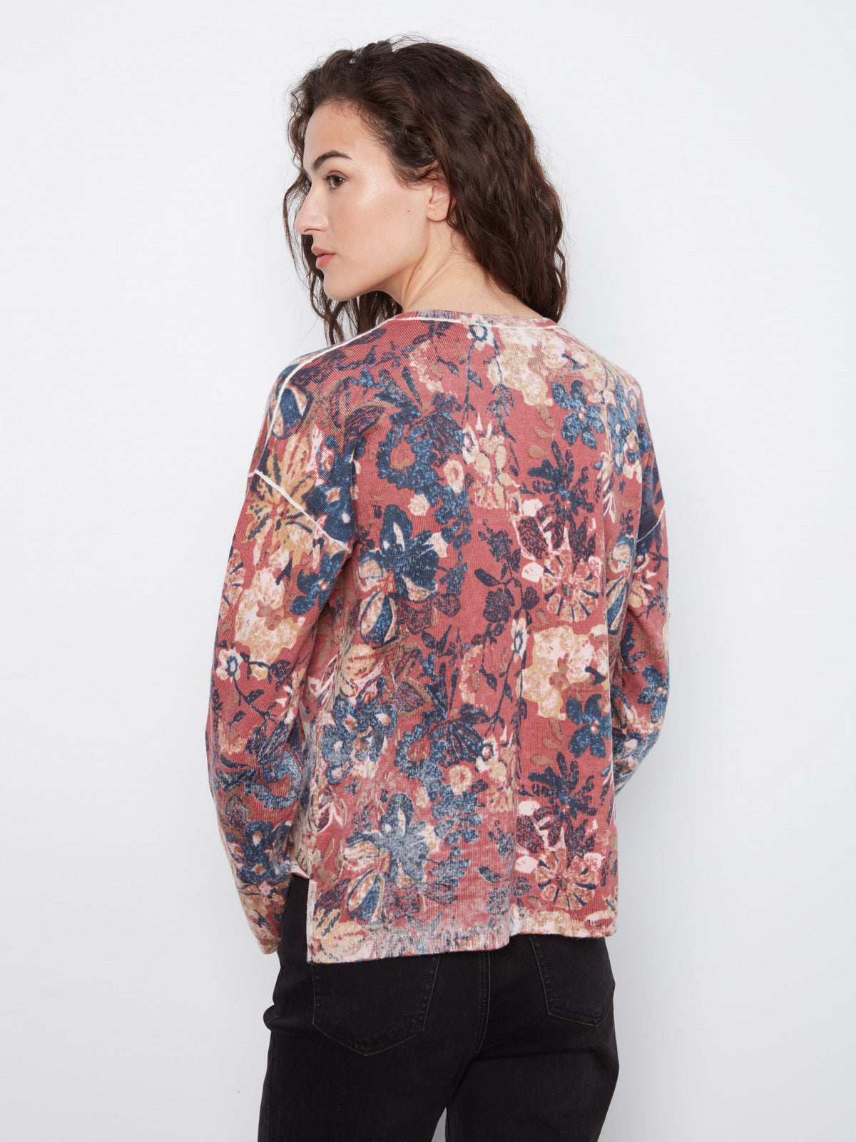 Reversible Floral V-Neck Sweater - Passion