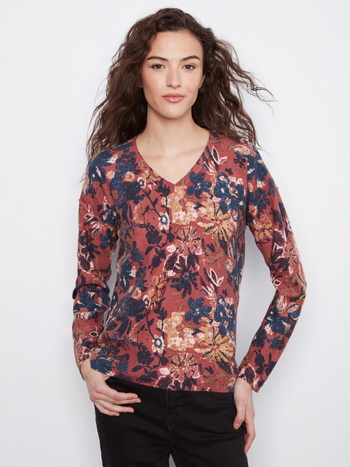 Reversible Floral V-Neck Sweater - Passion