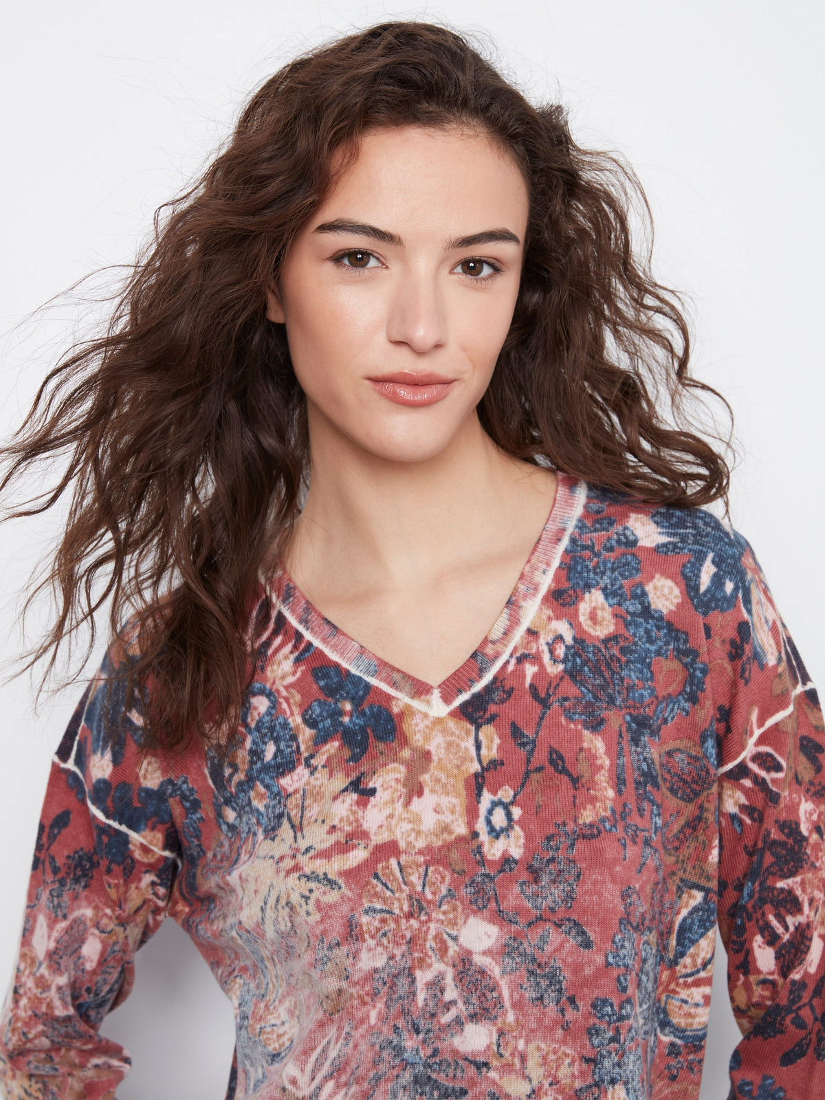 Reversible Floral V-Neck Sweater - Passion