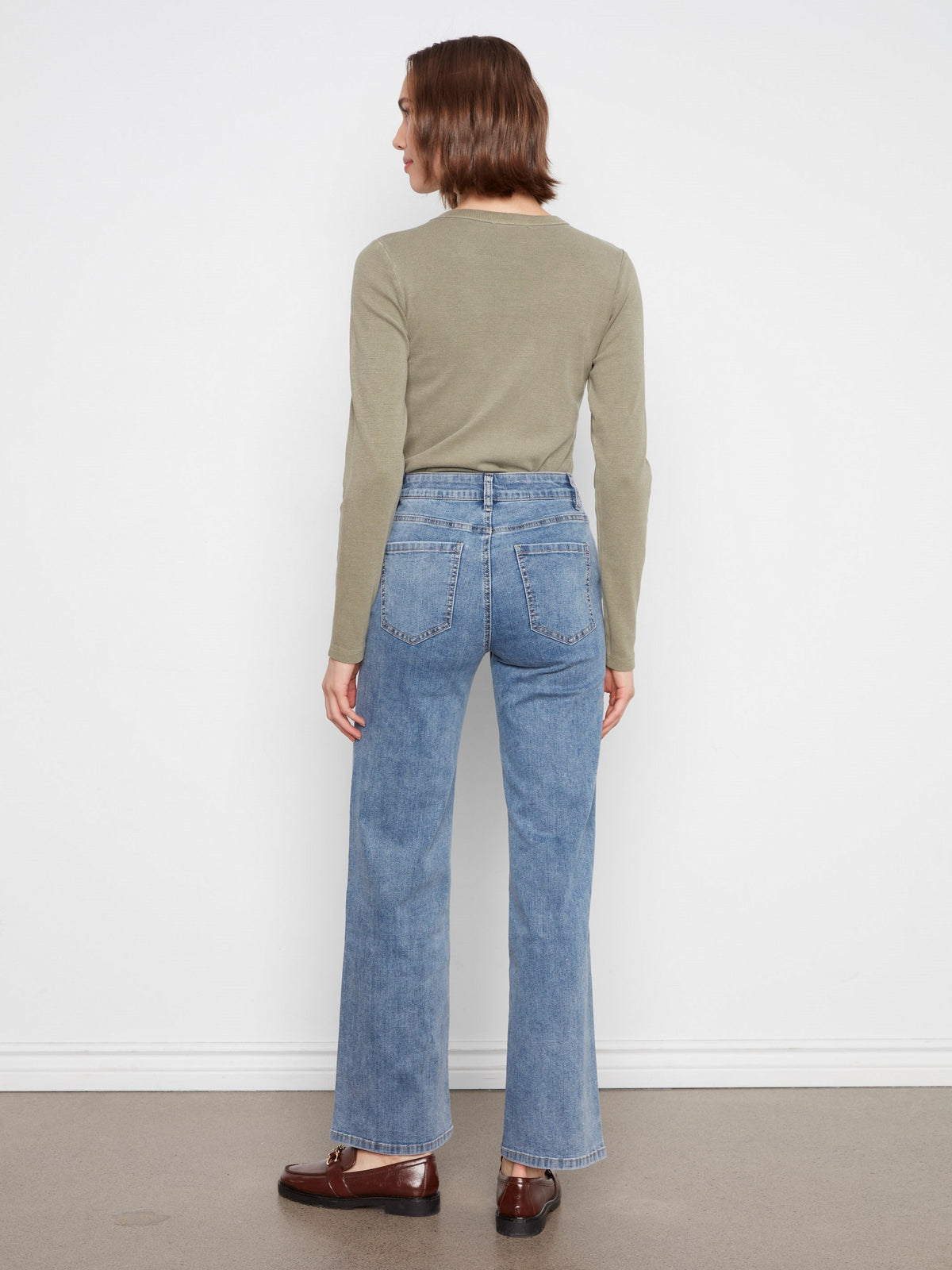 Studded Wide Leg Jeans - Medium Blue