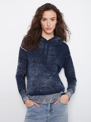 Vintage Effect Cotton Hoodie Sweater - Navy