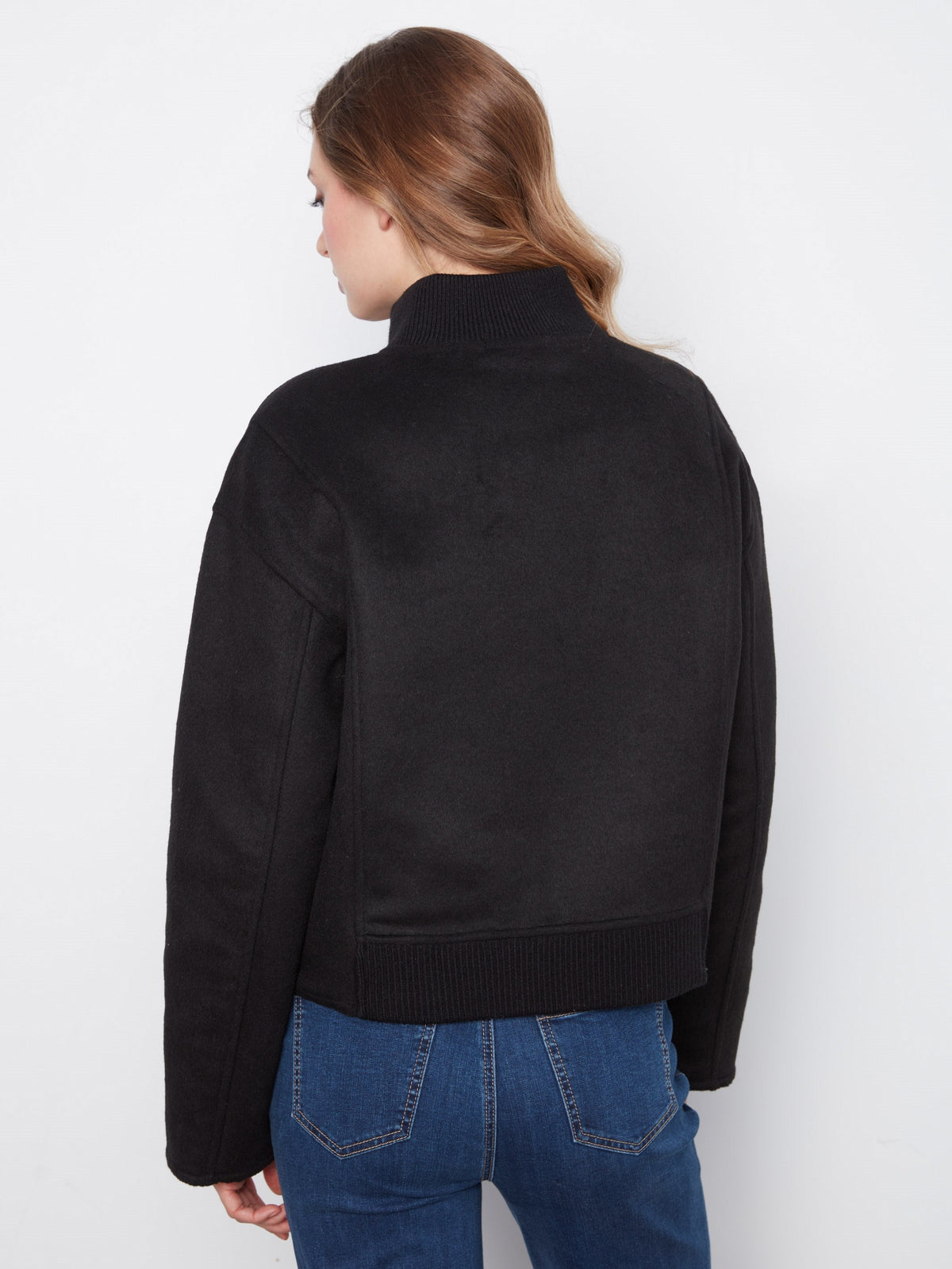 Wool Blend Bomber Jacket - Black