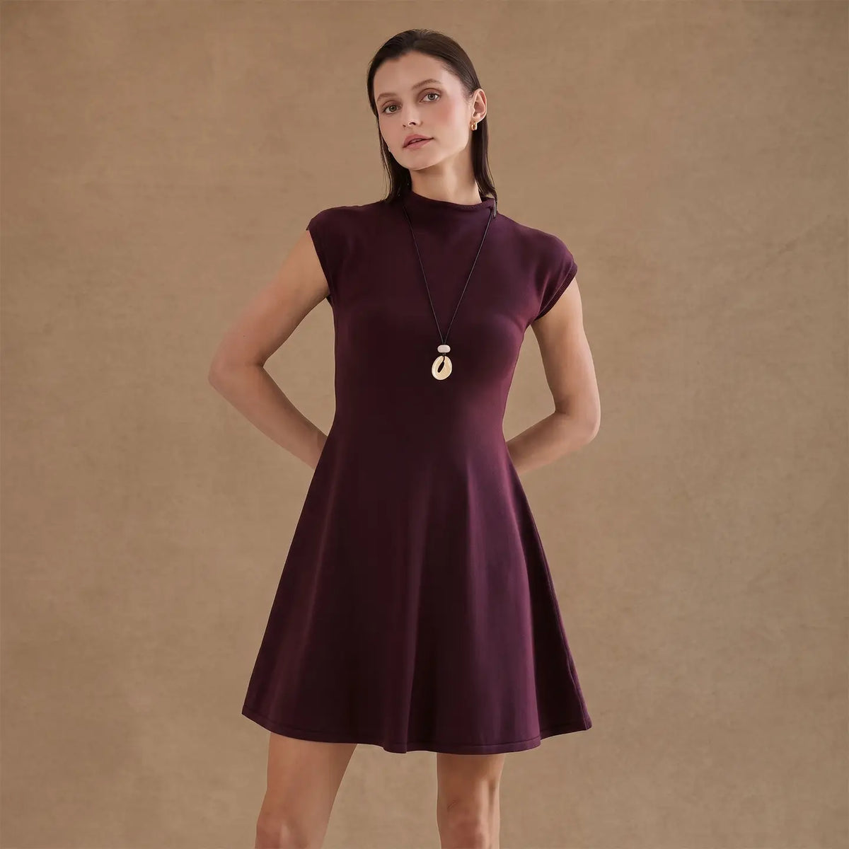 MOCK NECK FIT & FLARE MINI SWEATER DRESS