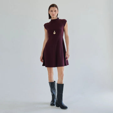 MOCK NECK FIT & FLARE MINI SWEATER DRESS