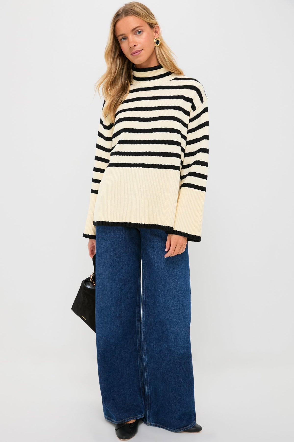 Exclusive Cream Striped Turtleneck Sweater