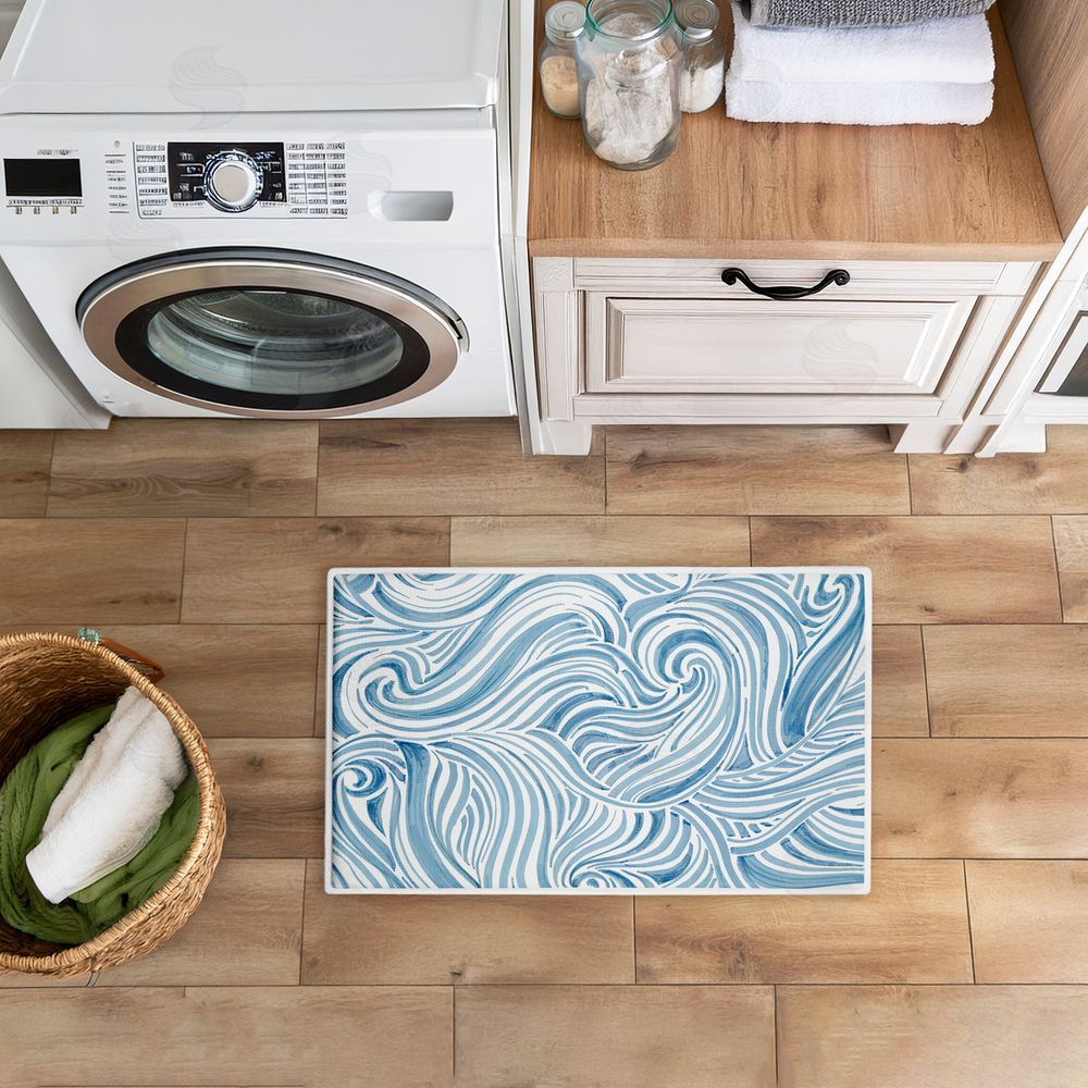 Emma Peal | Blue Sea Scrolls Pattern Plush Bath Mat