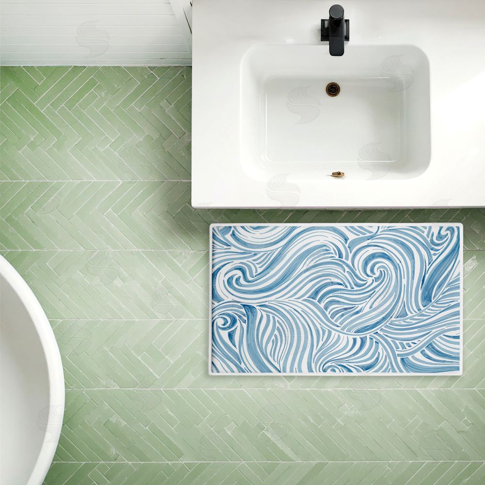 Emma Peal | Blue Sea Scrolls Pattern Plush Bath Mat