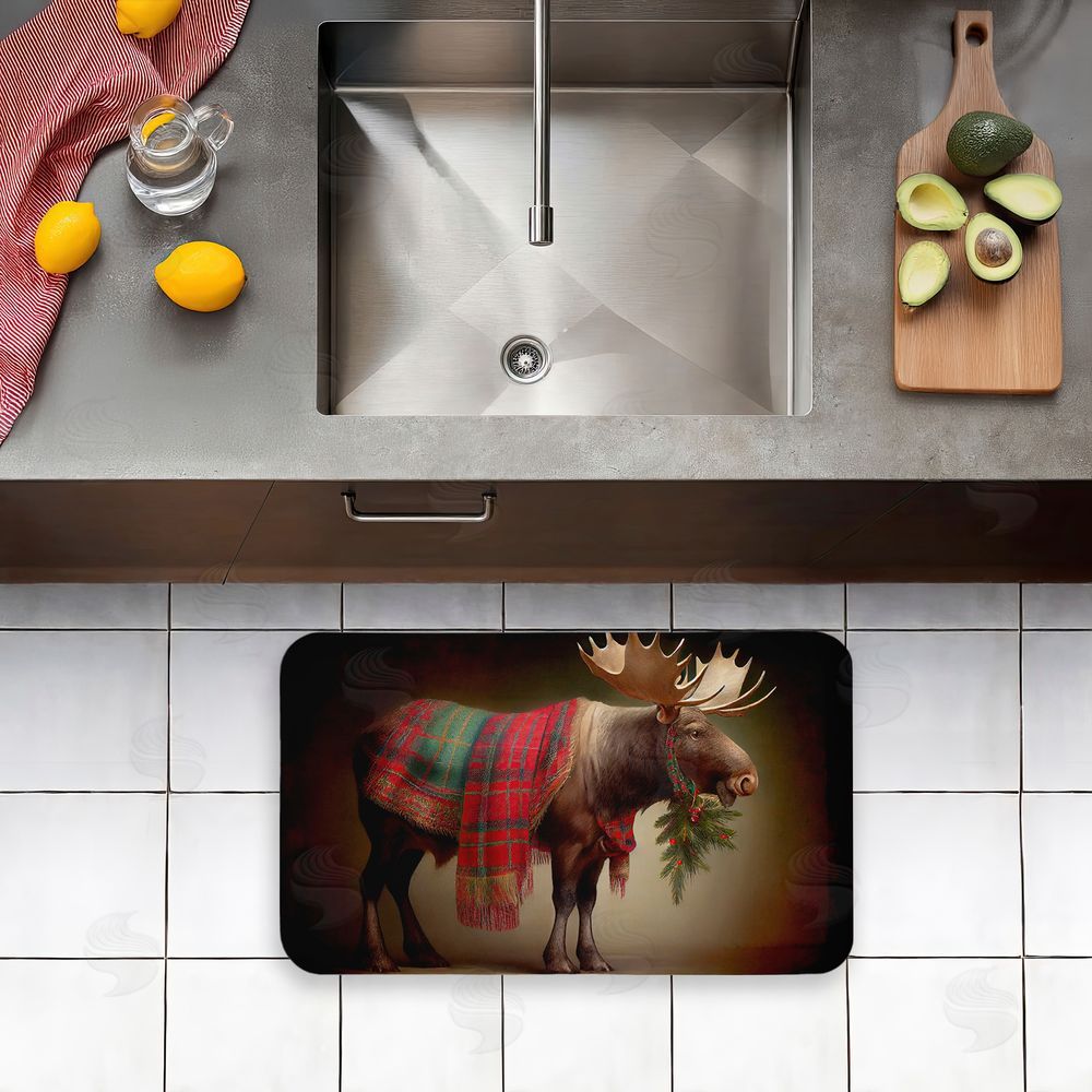 Sasha | Festive Moose with Plaid & Fir Anti-Fatigue Mat