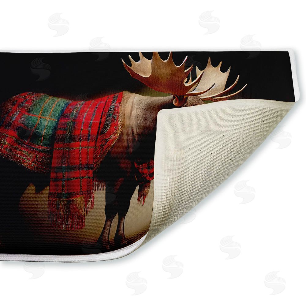 Sasha | Festive Moose with Plaid & Fir Plush Bath Mat