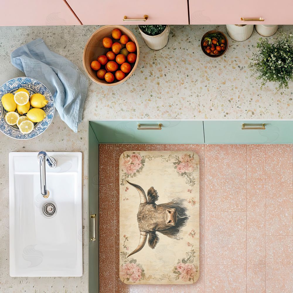 Heidi Kuntz | Cattle with Floral Border Anti-Fatigue Mat