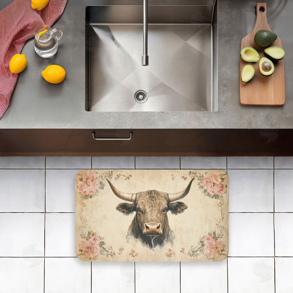 Heidi Kuntz | Cattle with Floral Border Anti-Fatigue Mat