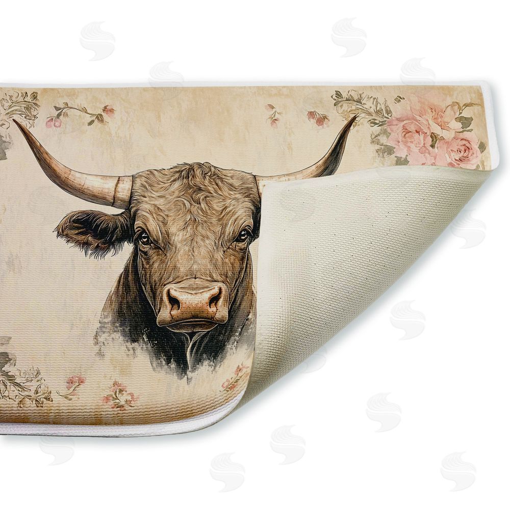 Heidi Kuntz | Cattle with Floral Border Plush Bath Mat