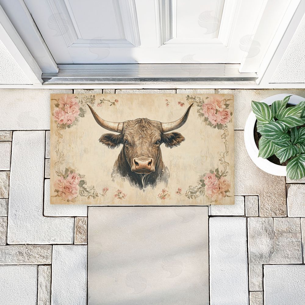 Heidi Kuntz | Cattle with Floral Border Non-Woven Door Mat