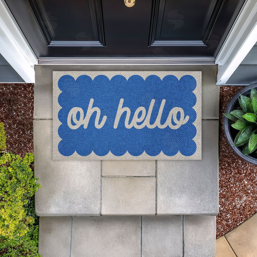 Stupell Studio | Oh Hello Blue Greeting Faux Sisal Door Mat