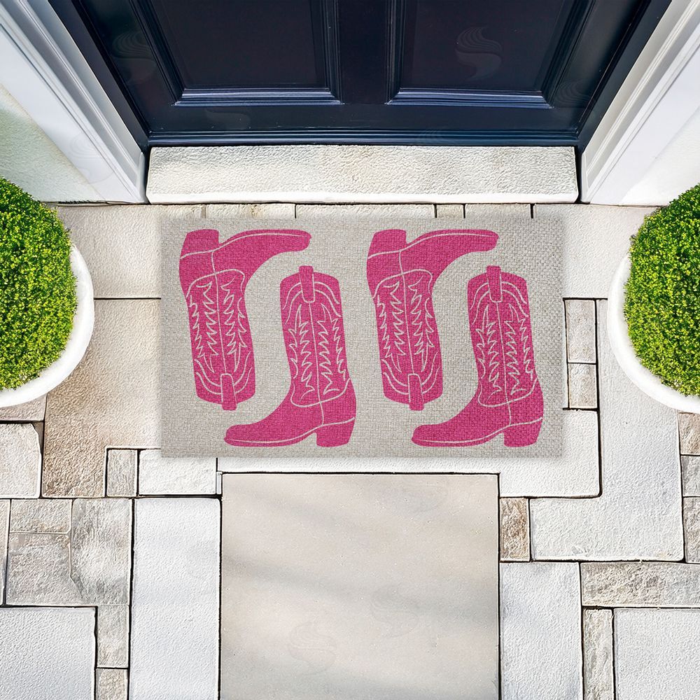 Stupell Studio | Pink Cowgirl Boots Faux Sisal Door Mat