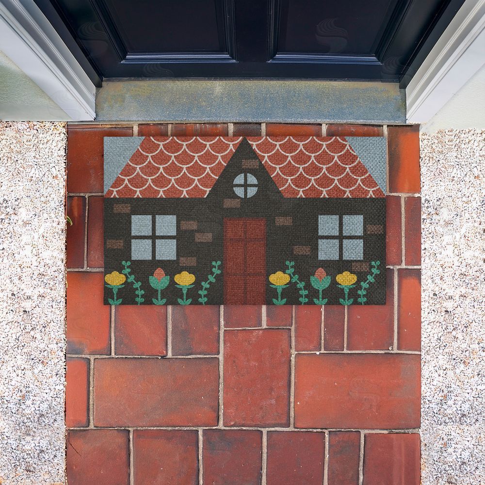 Stupell Studio | Quaint Brick Cottage Faux Sisal Door Mat