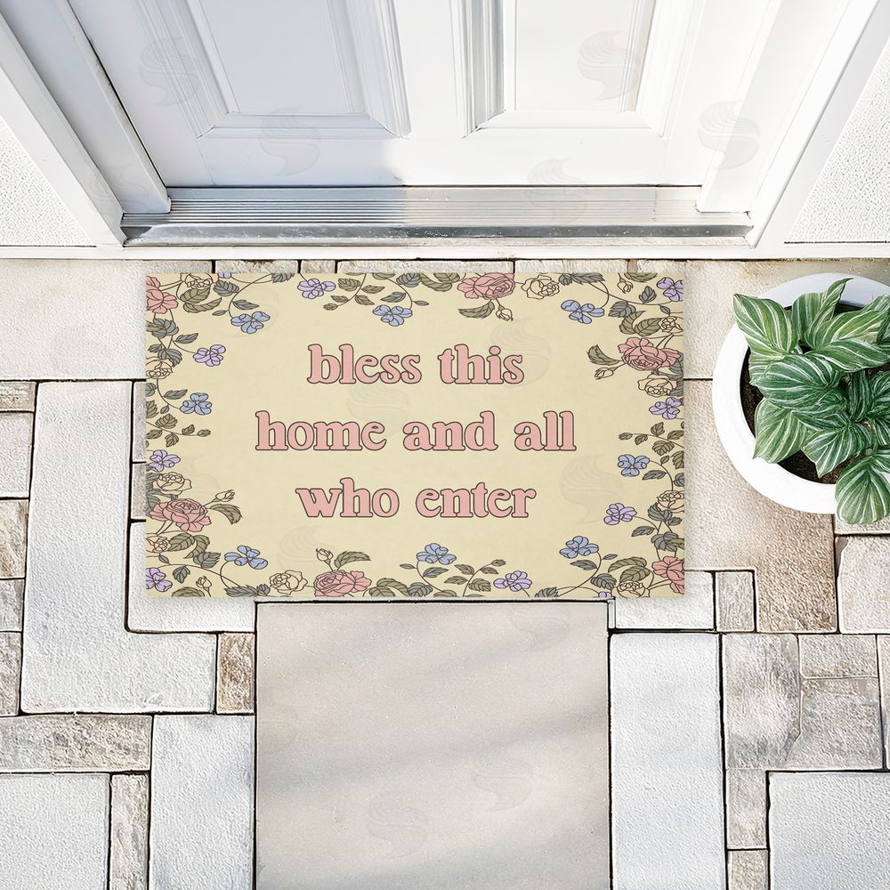 Stupell Studio | Bless This Home Florals Non-Woven Door Mat