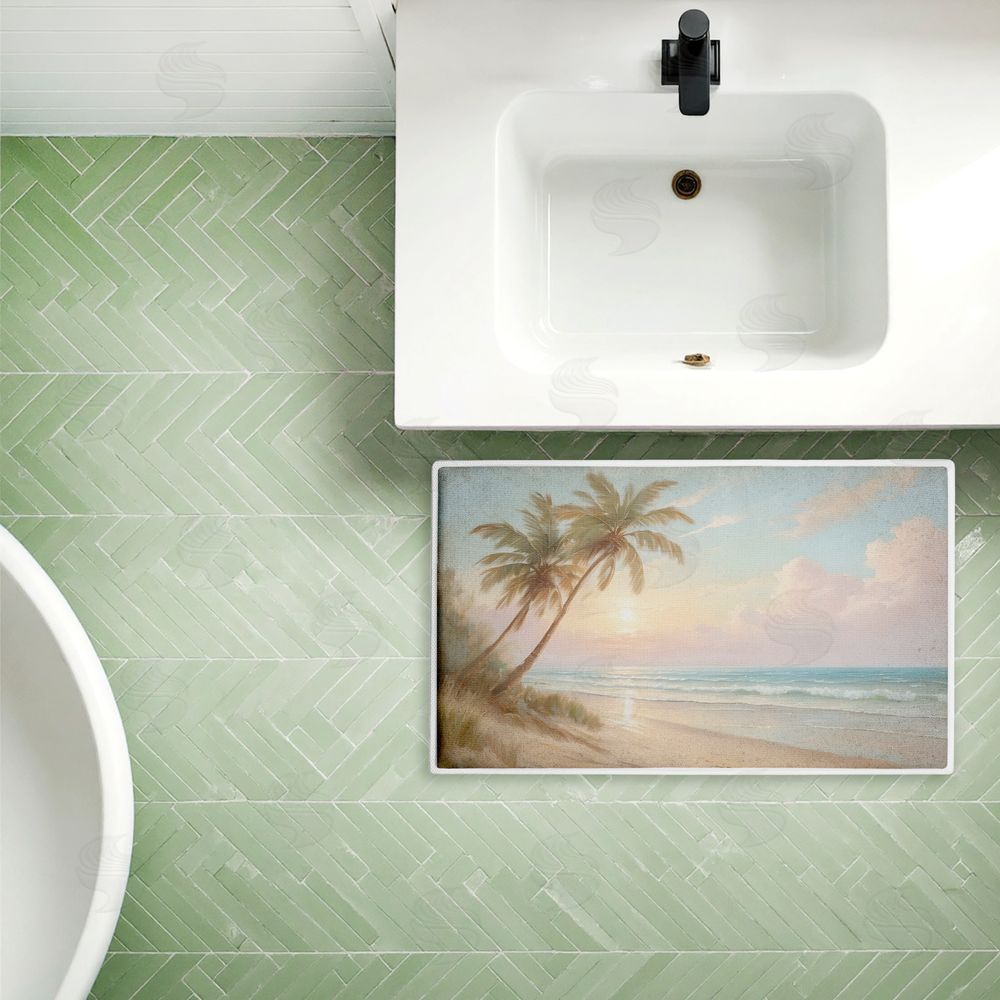 Kim Allen | Sunset View Beach Palms Plush Bath Mat