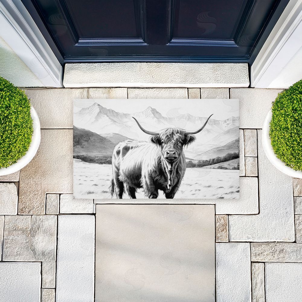 Kim Allen | Highland Sketch in Mountains Non-Woven Door Mat