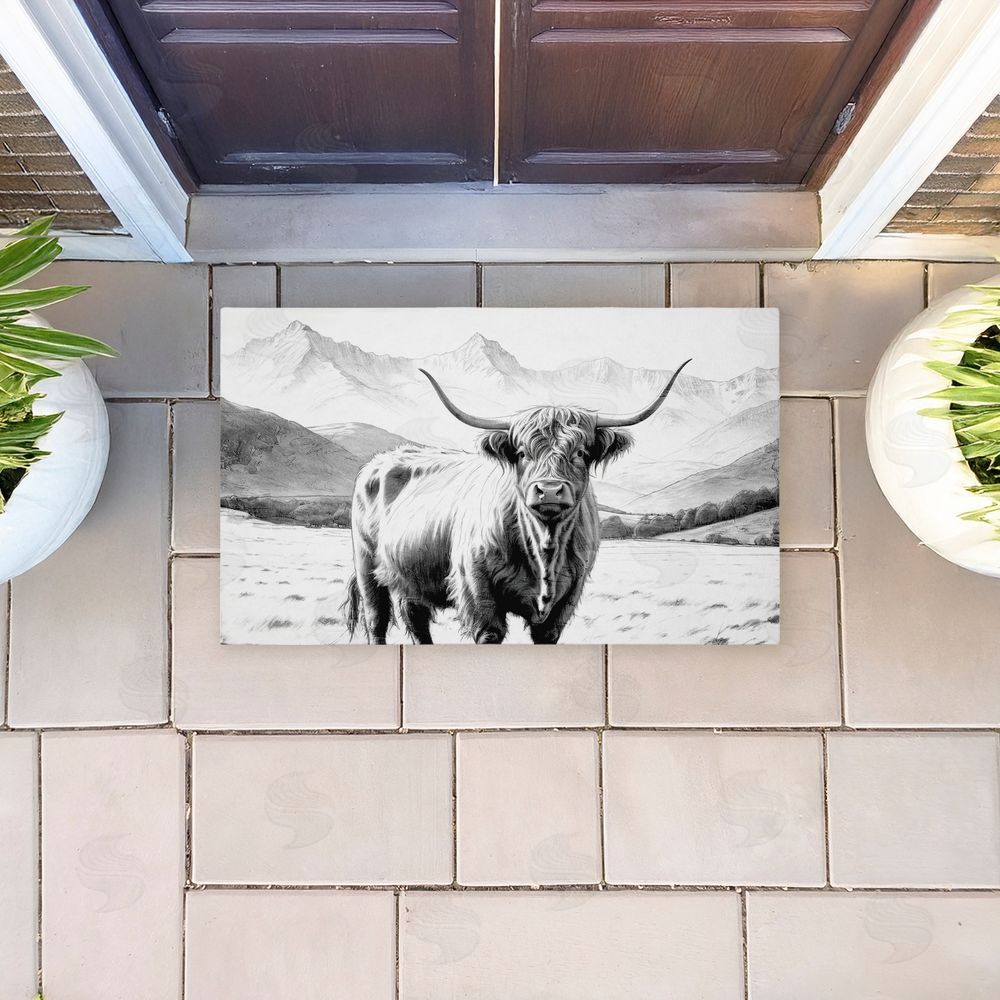 Kim Allen | Highland Sketch in Mountains Non-Woven Door Mat