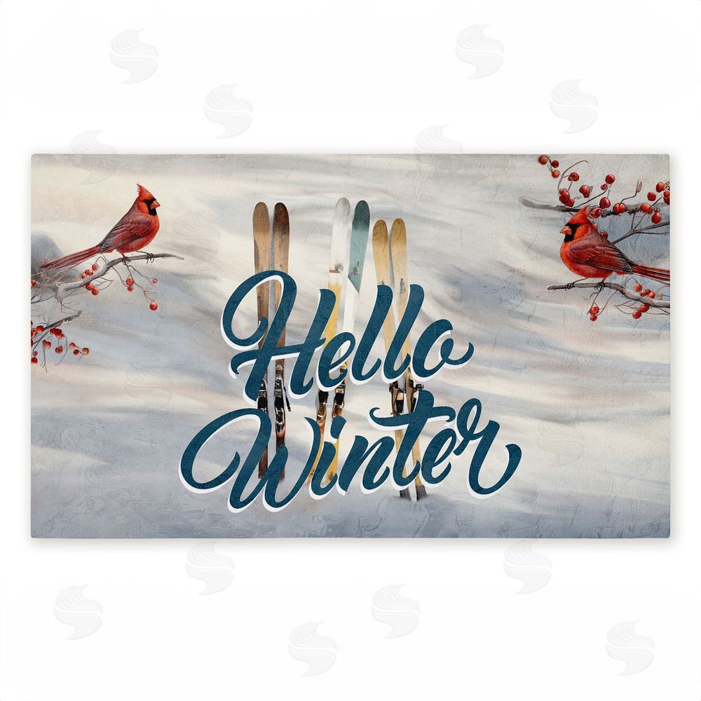 Kim Allen | Hello Winter Cardinals & Skis Non-Woven Door Mat