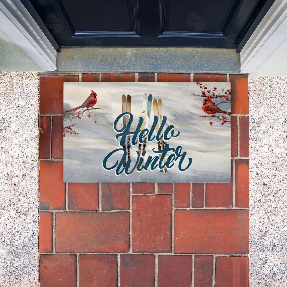 Kim Allen | Hello Winter Cardinals & Skis Non-Woven Door Mat