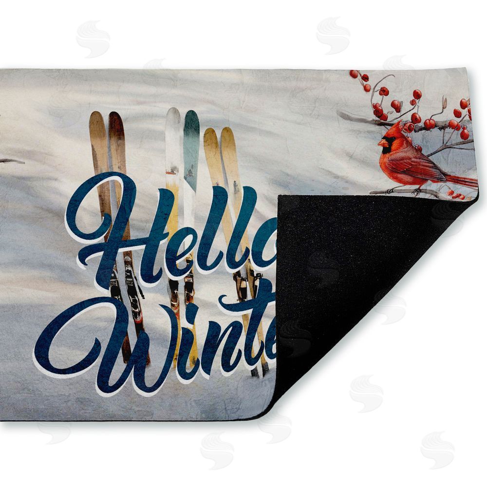 Kim Allen | Hello Winter Cardinals & Skis Non-Woven Door Mat