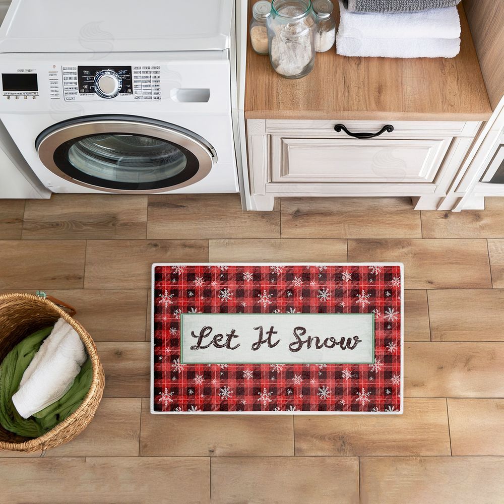 Chad Barrett | Let It Snow Red Plaid Plush Bath Mat