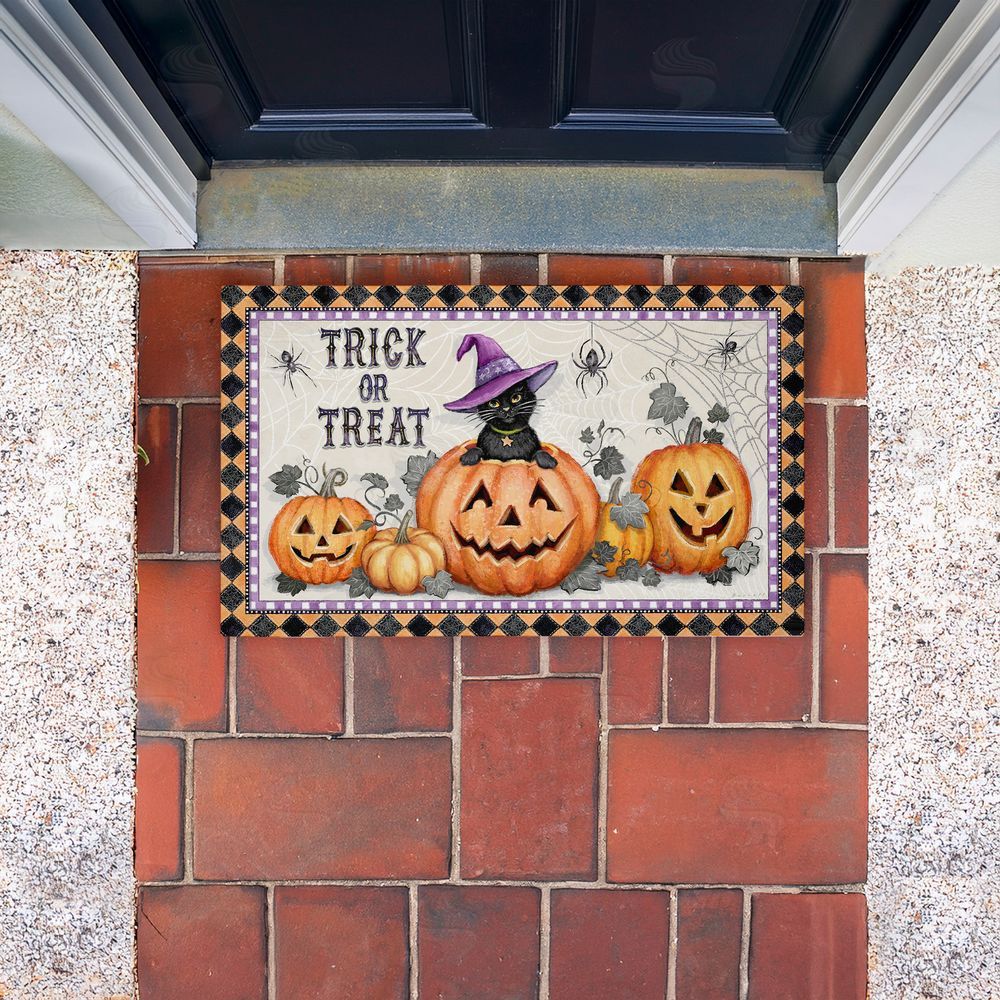 Chad Barrett | Vintage Halloween Cat & Pumpkins Non-Woven Door Mat