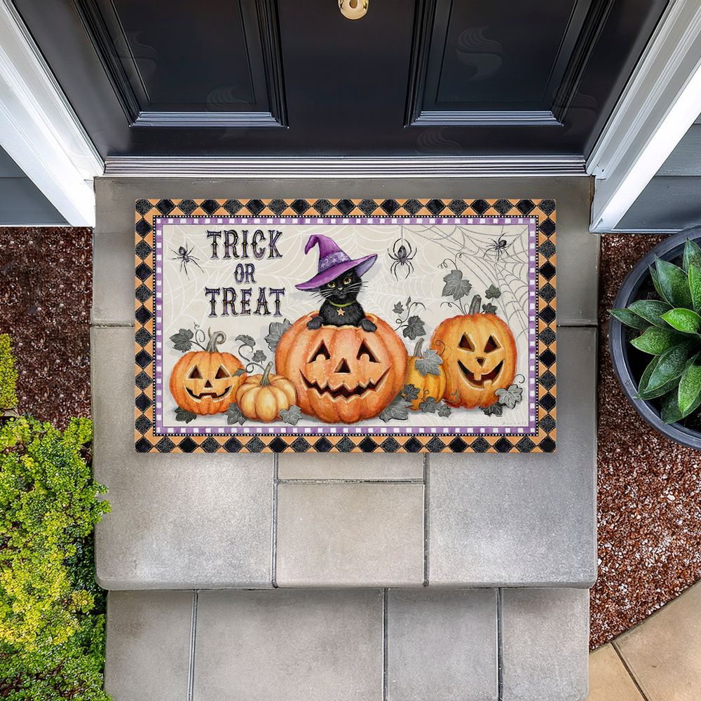 Chad Barrett | Vintage Halloween Cat & Pumpkins Non-Woven Door Mat