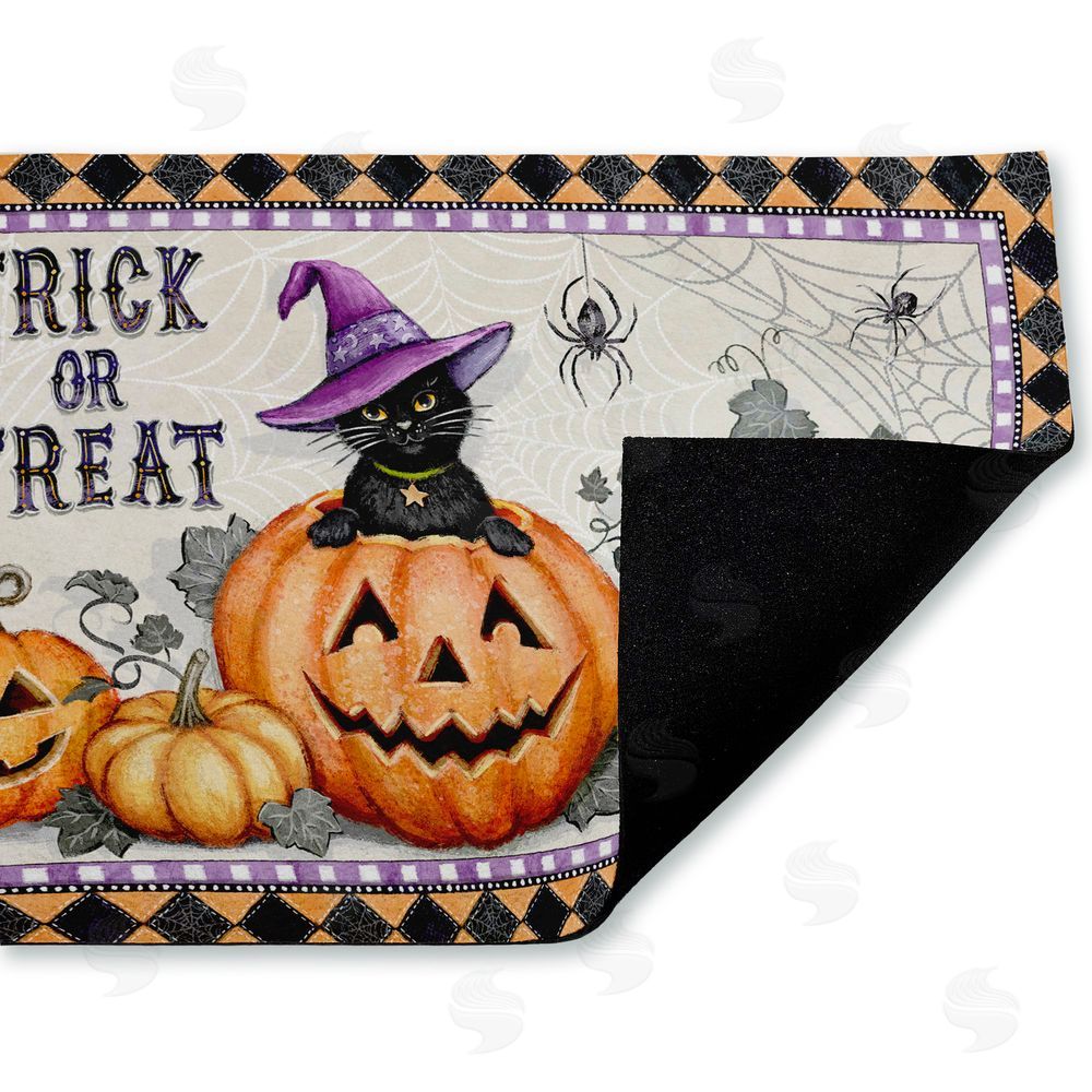 Chad Barrett | Vintage Halloween Cat & Pumpkins Non-Woven Door Mat