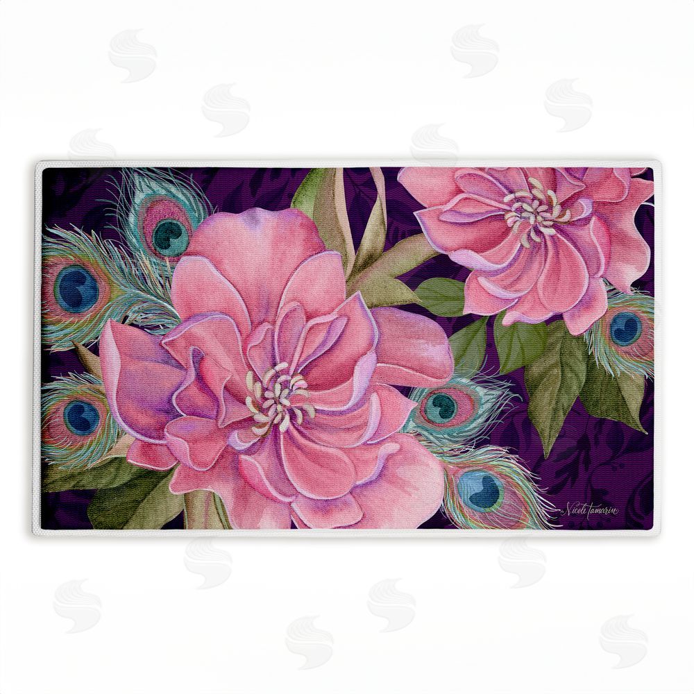 Nicole Tamarin | Midnight Garden Peacock Feathers Plush Bath Mat