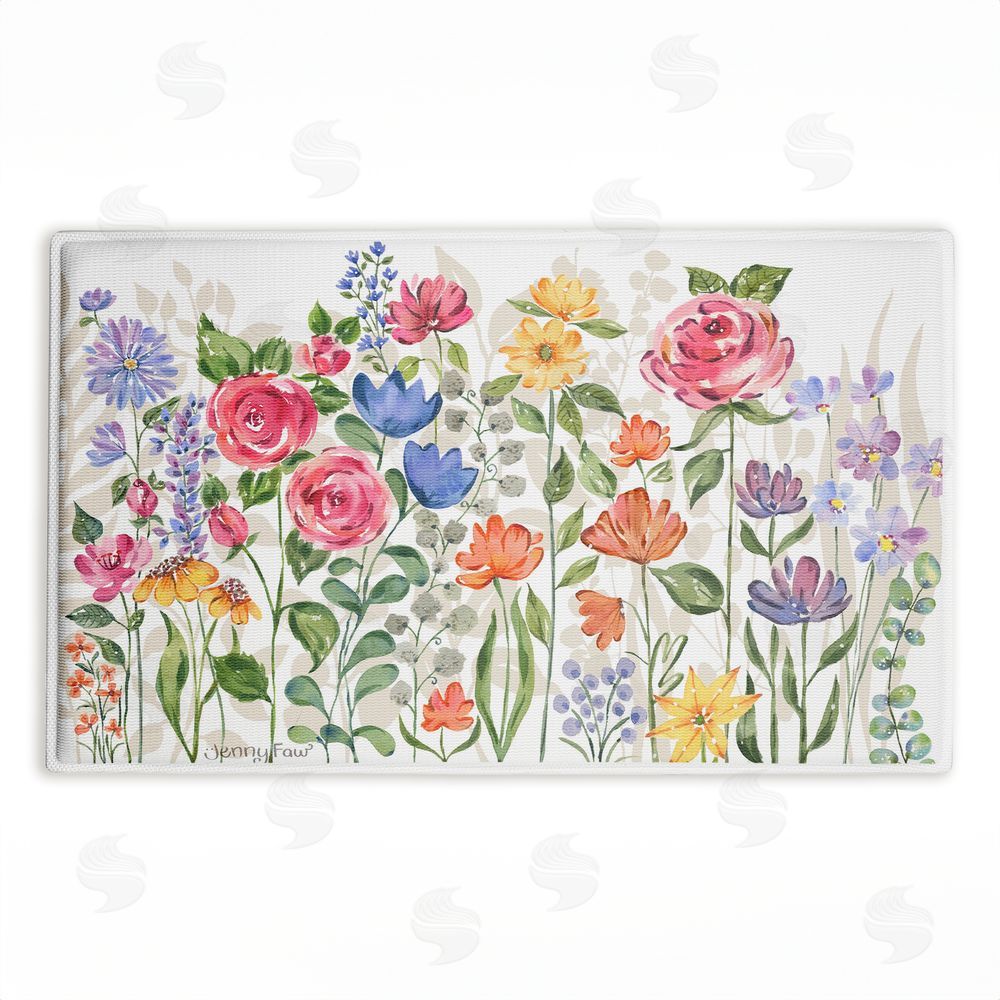 Jenny Faw | Springtime Wildflower Blossoms Plush Bath Mat