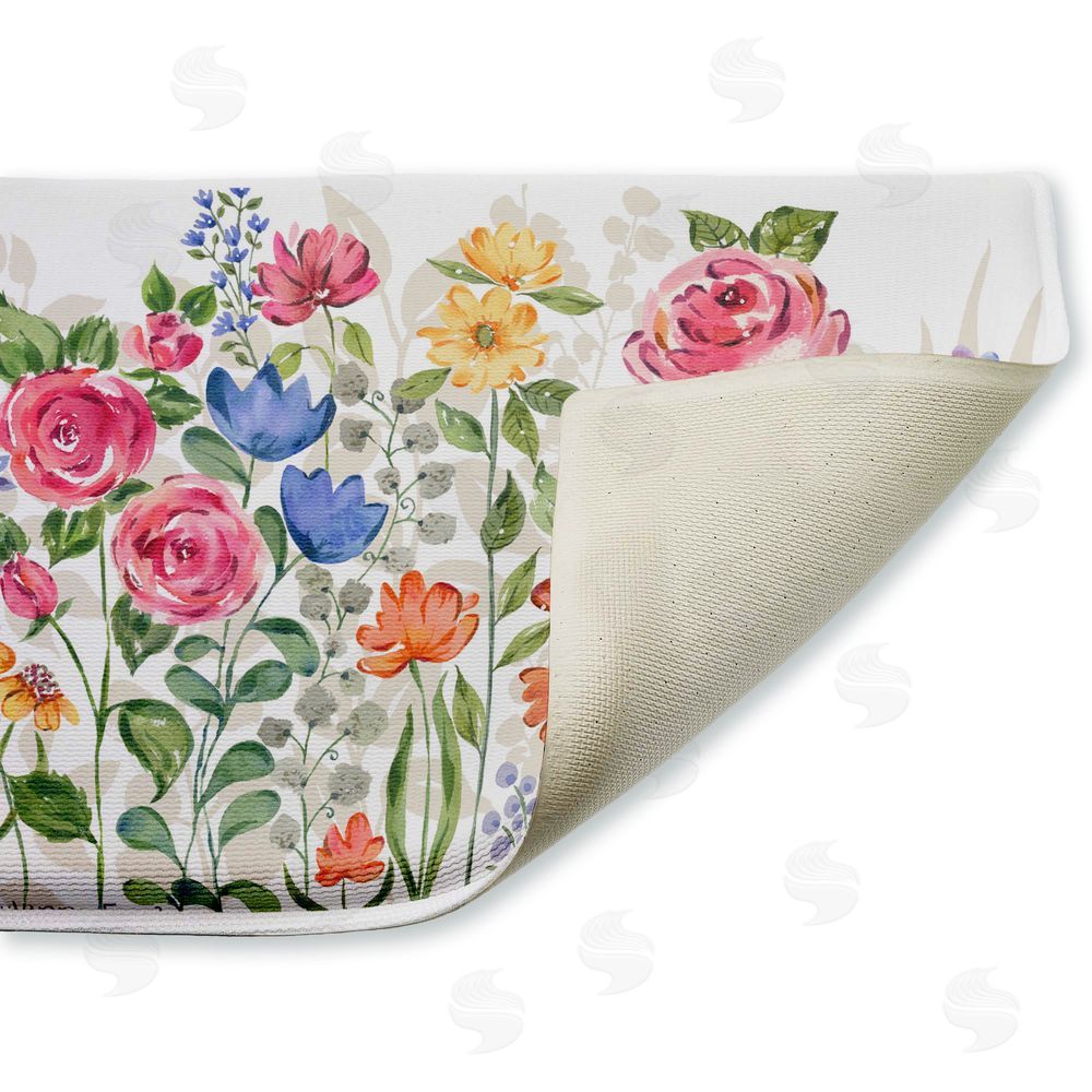Jenny Faw | Springtime Wildflower Blossoms Plush Bath Mat